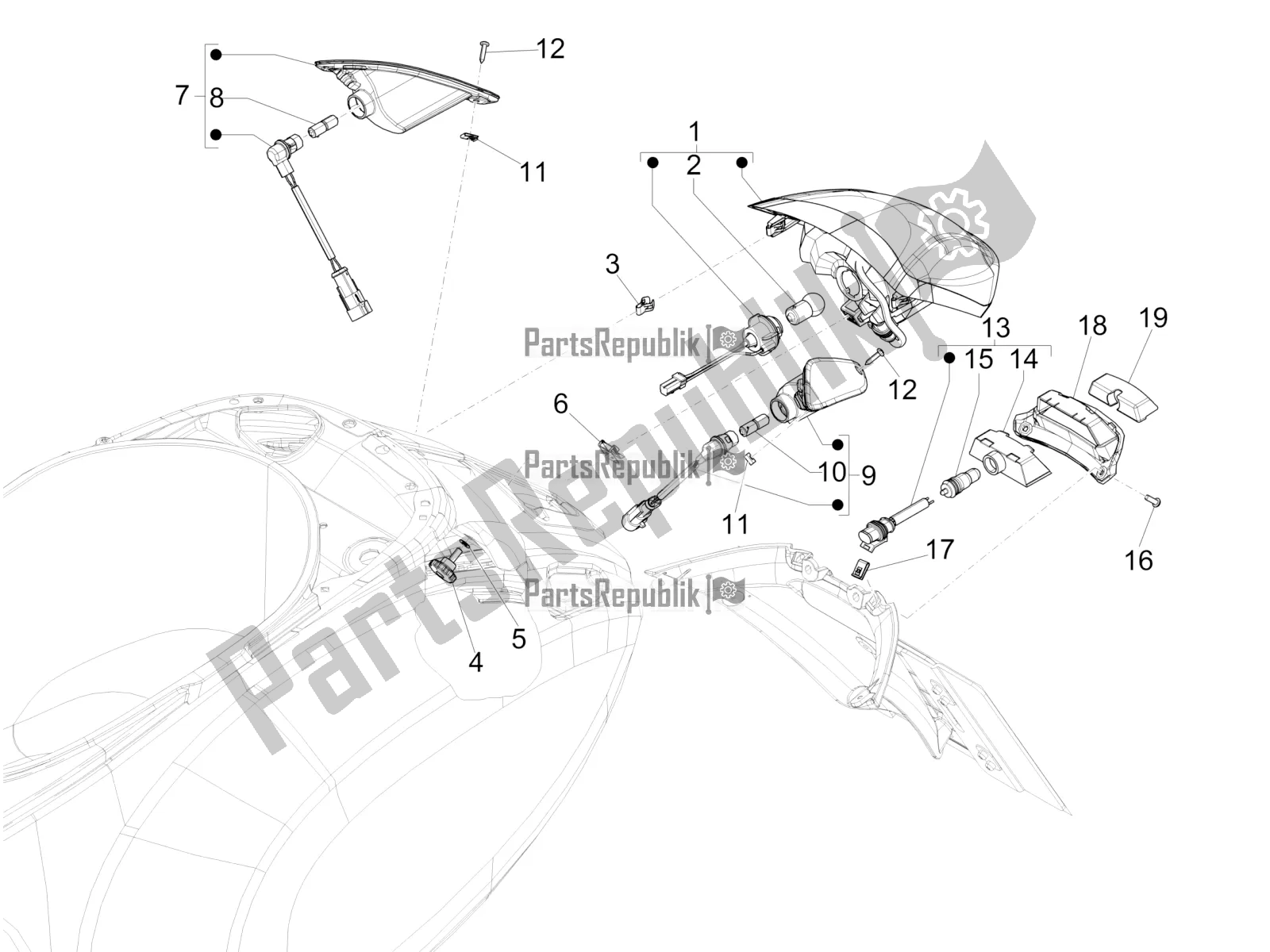 Toutes les pièces pour le Phares Arrière - Clignotants du Vespa Sprint 125 Iget 2020