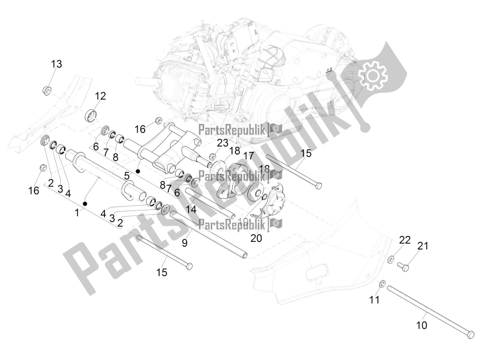 Toutes les pièces pour le Bras Oscillant du Vespa Sprint 125 Iget 2020