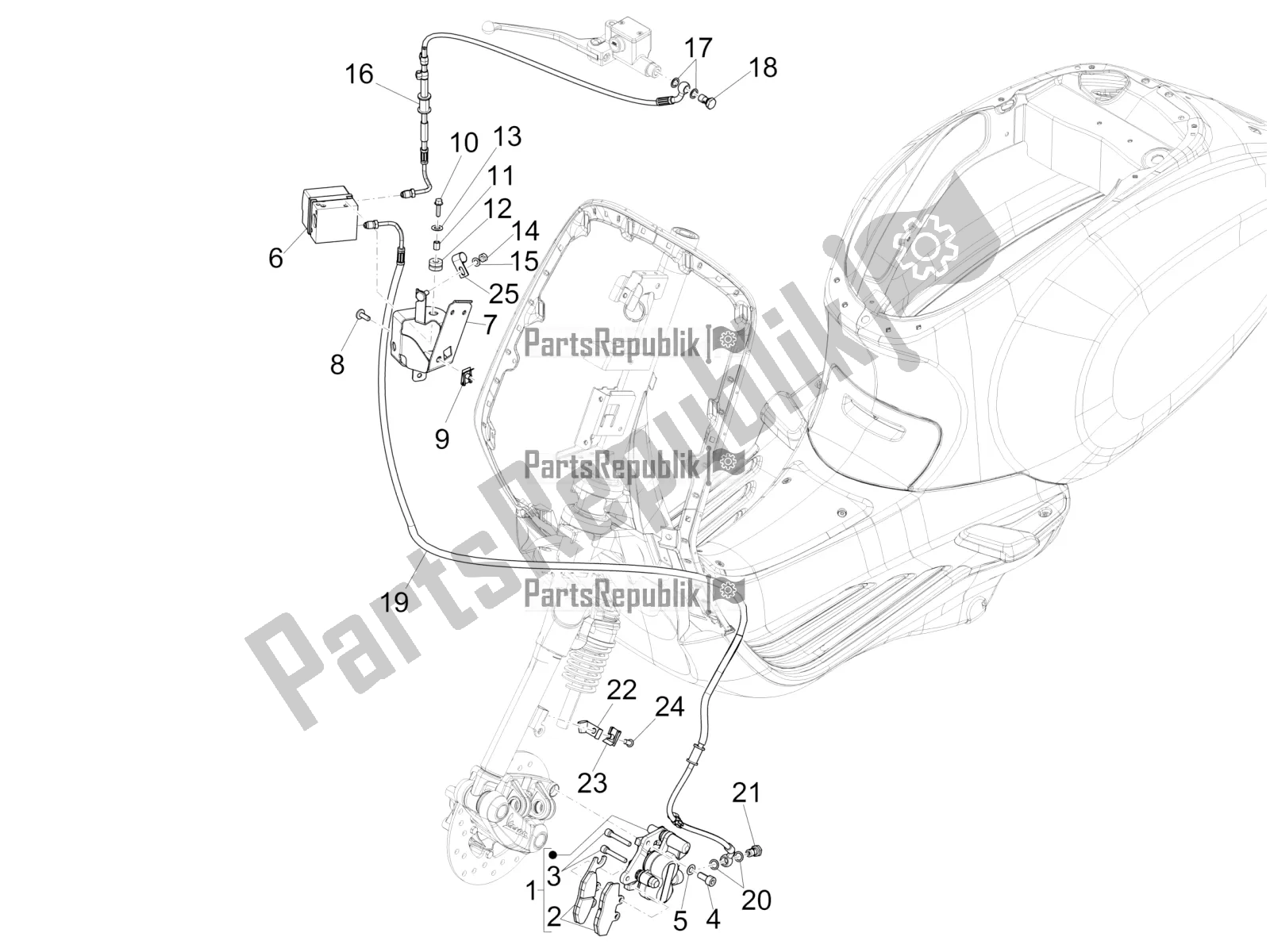 Alle onderdelen voor de Remmen Buizen - Remklauwen (abs) van de Vespa Sprint 125 Iget Apac E2 2016