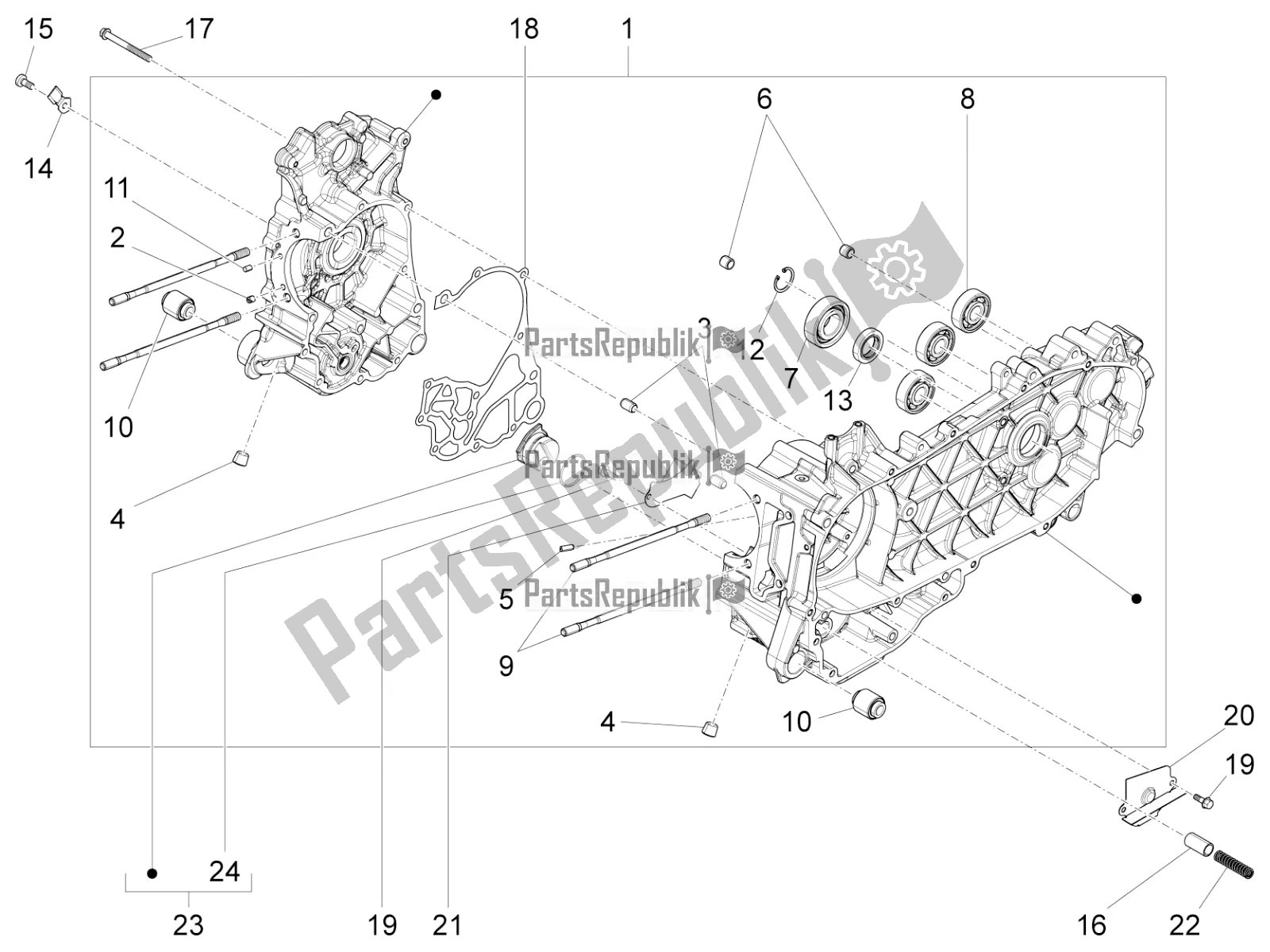 All parts for the Crankcase of the Vespa Sprint 125 Iget Apac E2 2016