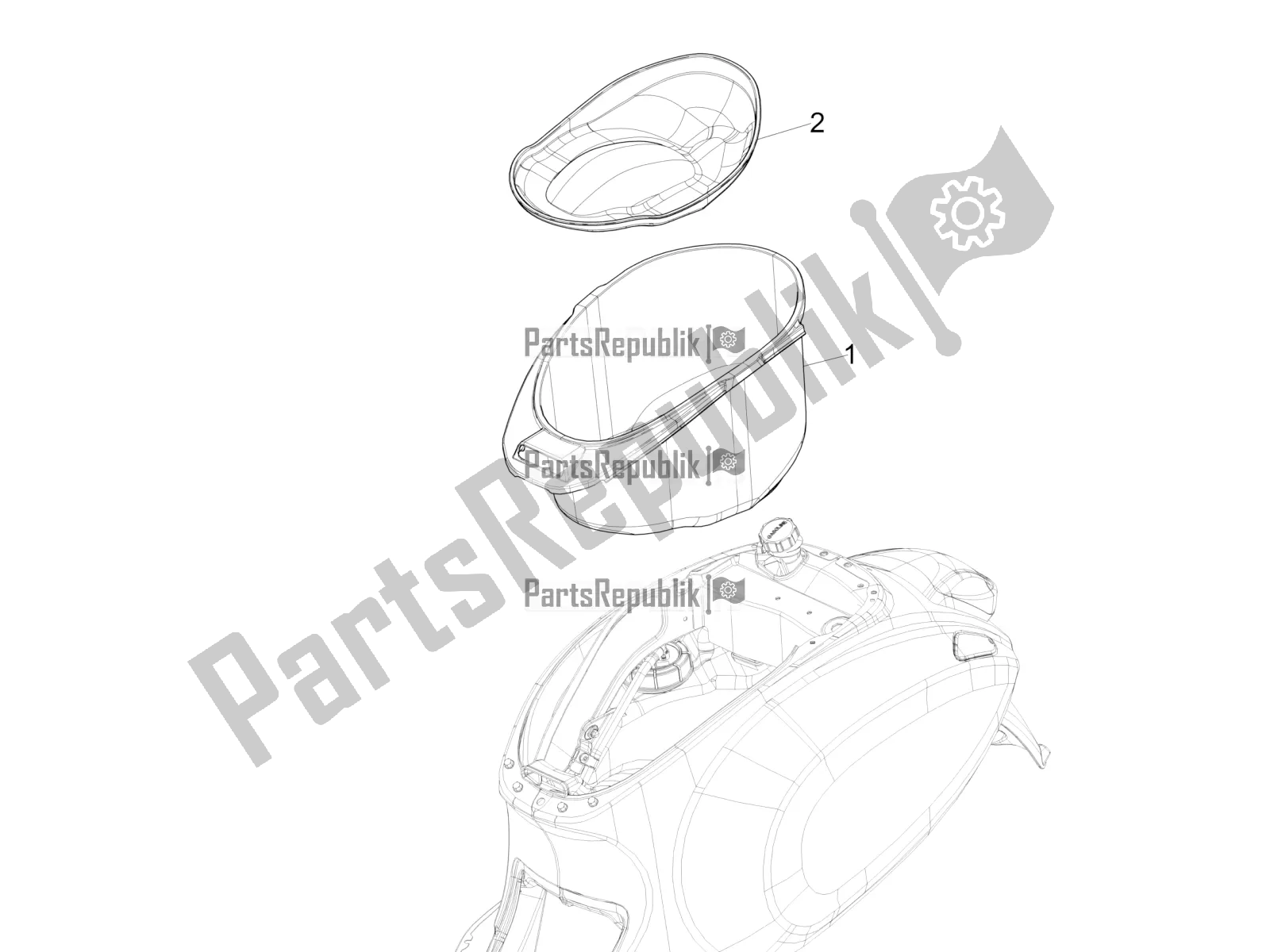 Alle onderdelen voor de Helmhuis - Onder Het Zadel van de Vespa Sprint 125 Iget Apac E2 2016