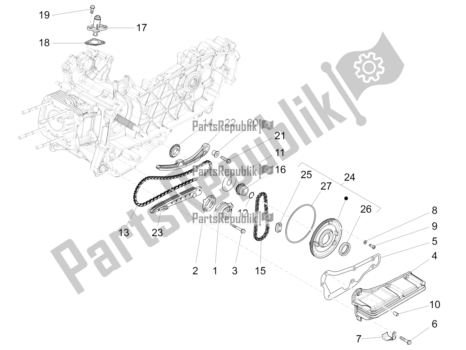 Alle onderdelen voor de Oliepomp van de Vespa Sprint 125 Iget Apac E2 2016