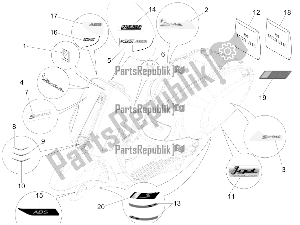 Alle onderdelen voor de Borden - Emblemen van de Vespa Sprint 125 Iget Apac E2 2016