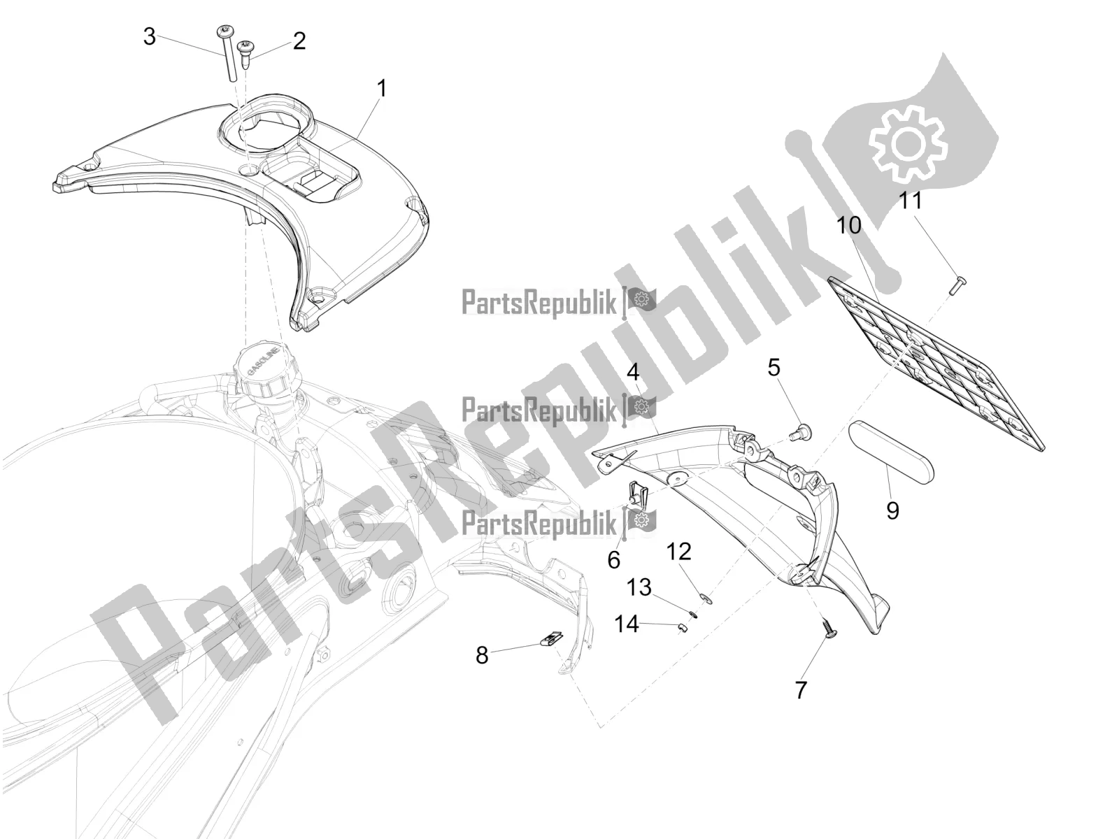 Alle onderdelen voor de Achterklep - Spatscherm van de Vespa Sprint 125 Iget Apac E2 2016
