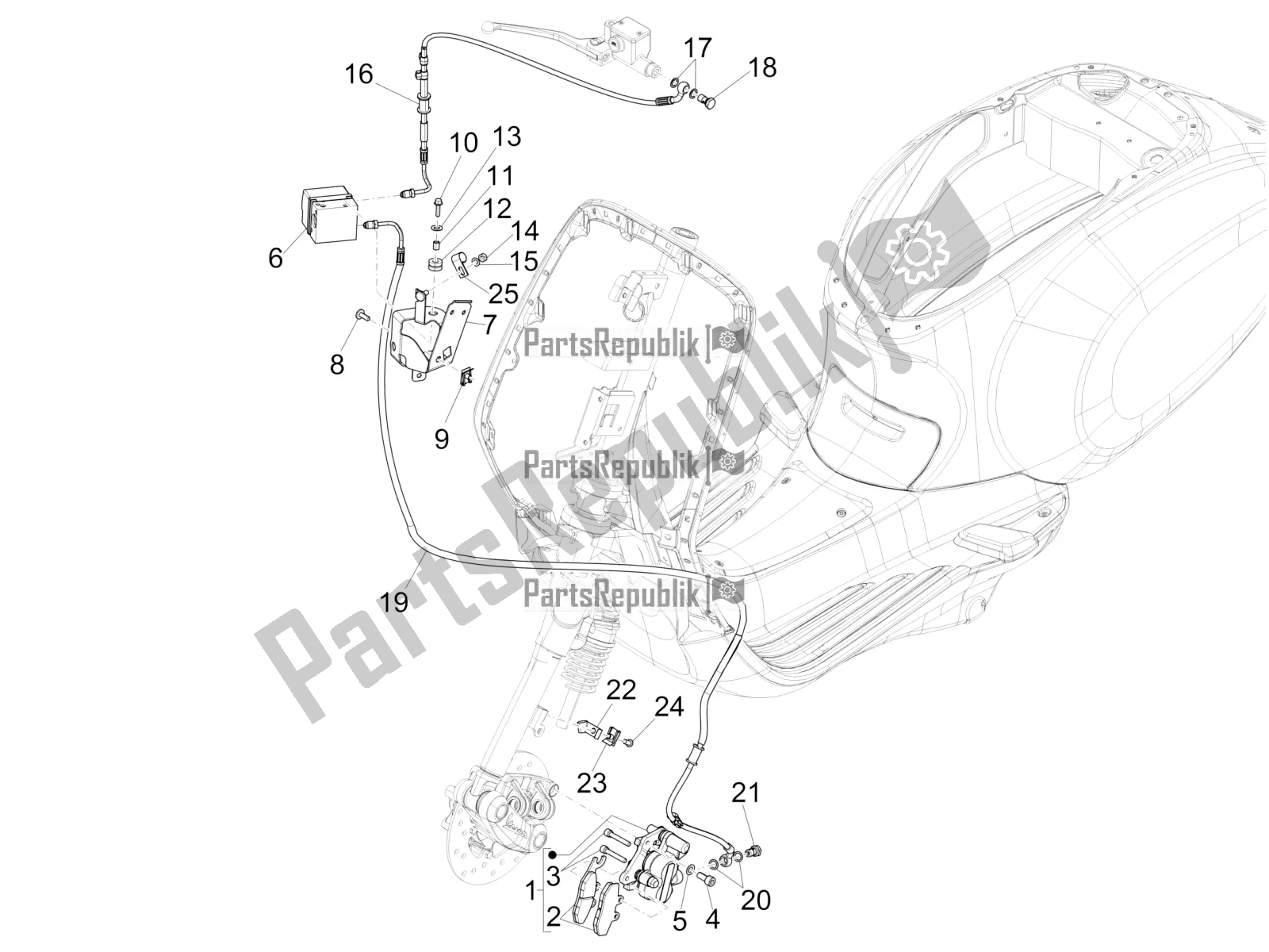 All parts for the Brakes Pipes - Calipers (abs) of the Vespa Sprint 125 Iget Apac E2 2017
