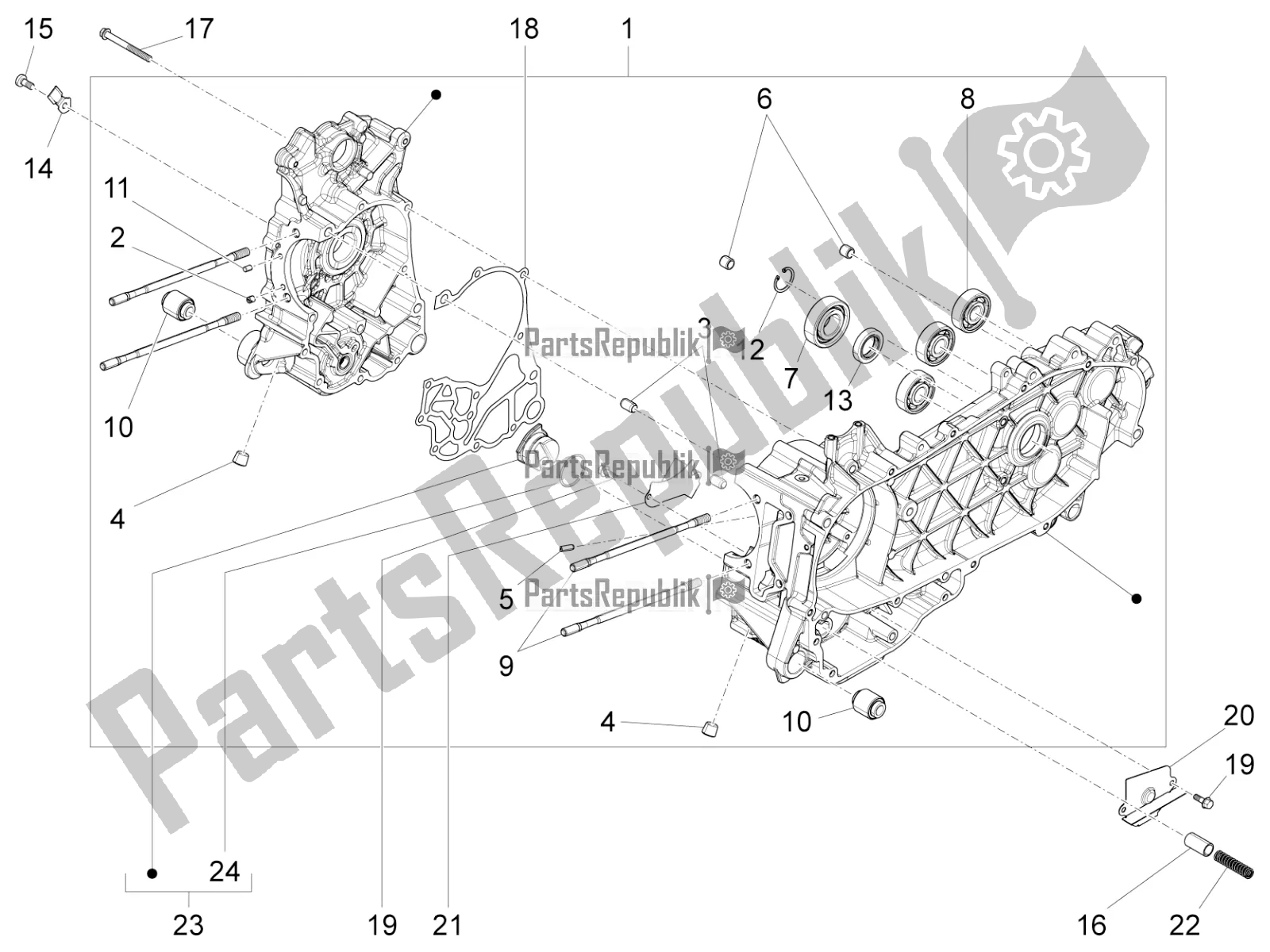 All parts for the Crankcase of the Vespa Sprint 125 Iget Apac E2 2017