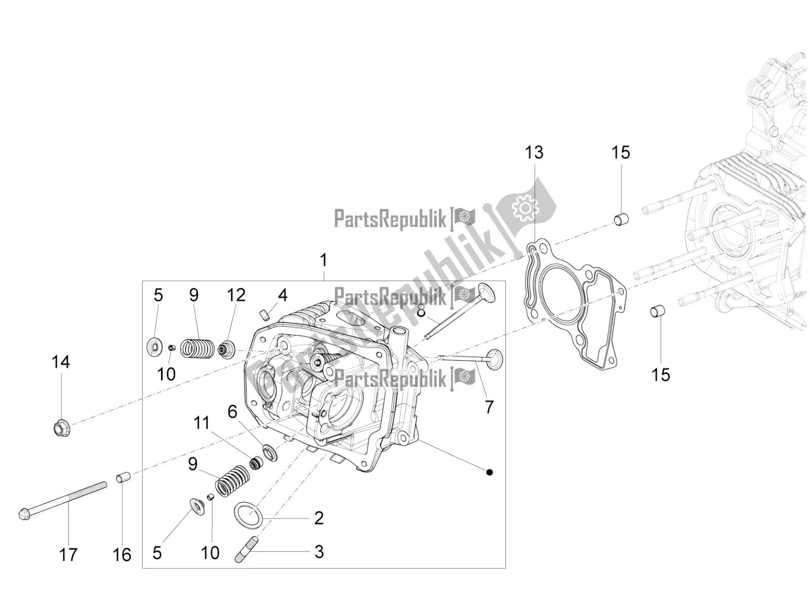 All parts for the Cylinder Head Unit - Valve of the Vespa Sprint 125 Iget Apac E2 2017