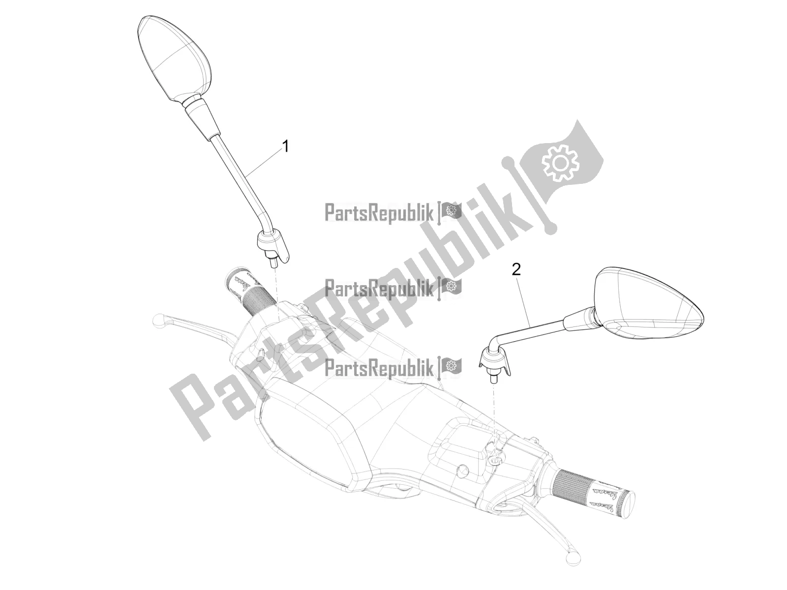 All parts for the Driving Mirror/s of the Vespa Sprint 125 Iget Apac E2 2017