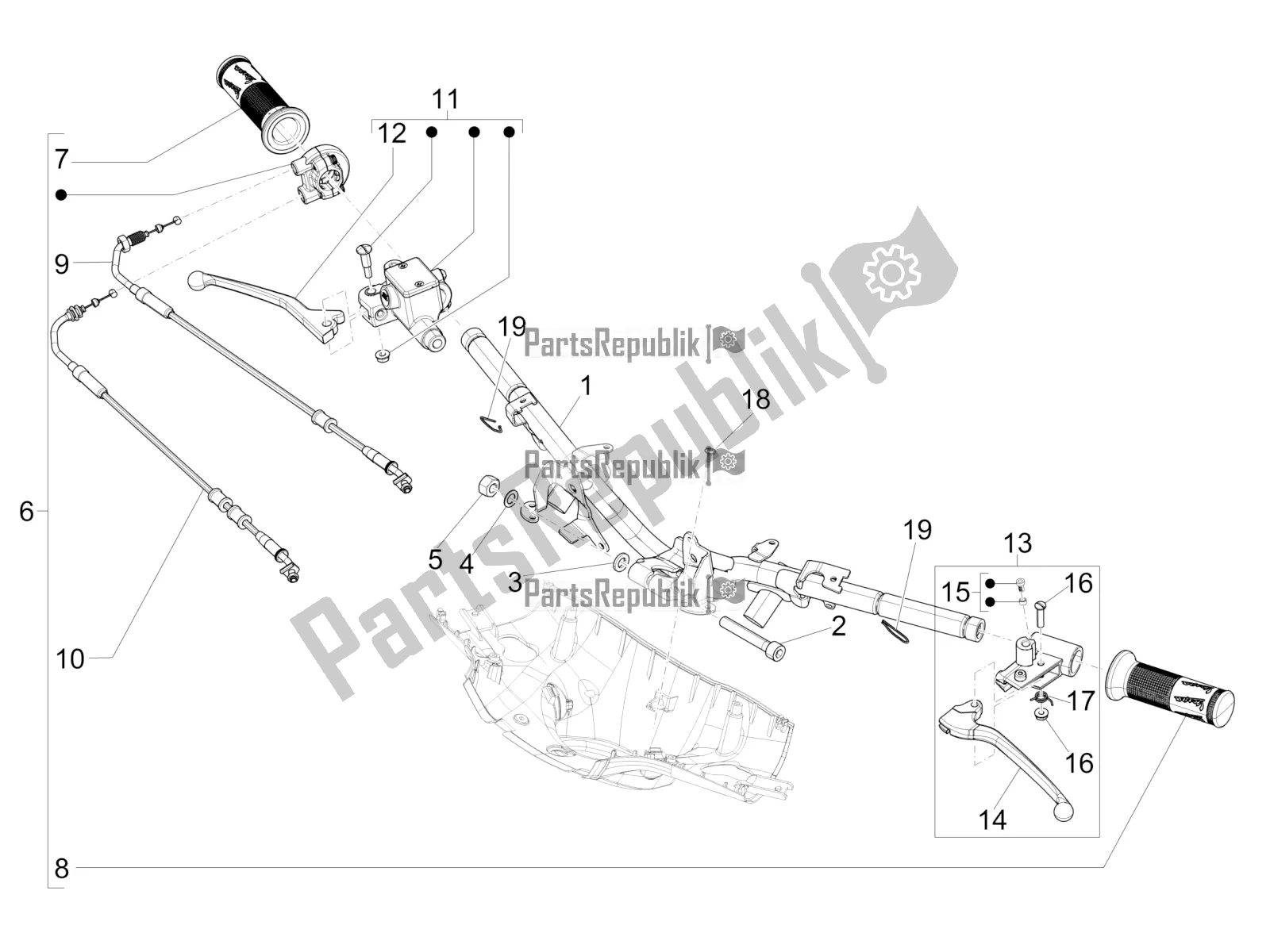 Tutte le parti per il Manubrio - Master Cil. Del Vespa Sprint 125 Iget Apac E2 2017