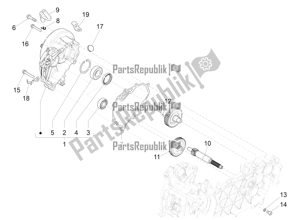 Alle onderdelen voor de Reductie-eenheid van de Vespa Sprint 125 Iget Apac E2 2017