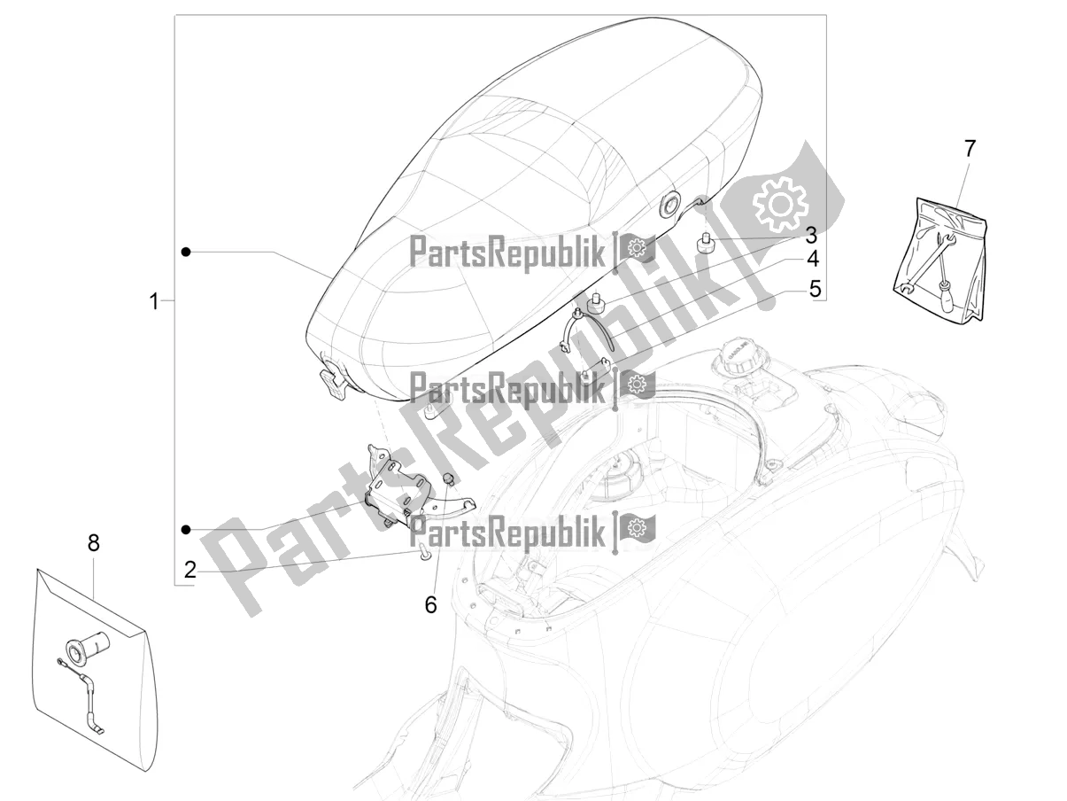 Alle onderdelen voor de Zadel / Stoelen van de Vespa Sprint 125 Iget Apac E2 2017