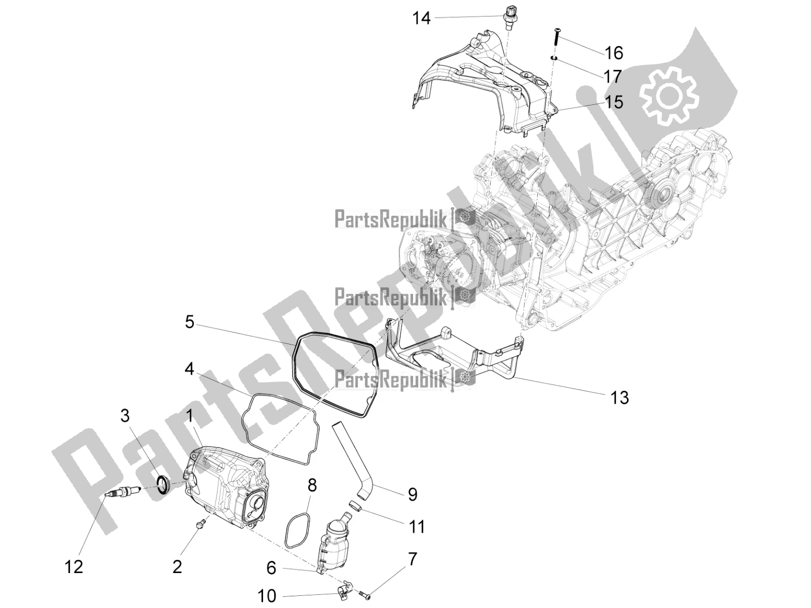 All parts for the Cylinder Head Cover of the Vespa Sprint 125 Iget Apac E2 2018