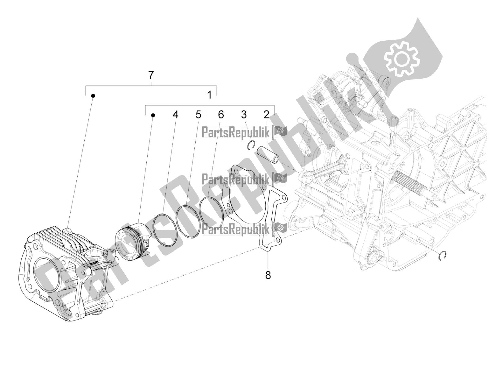 All parts for the Cylinder-piston-wrist Pin Unit of the Vespa Sprint 125 Iget Apac E2 2018