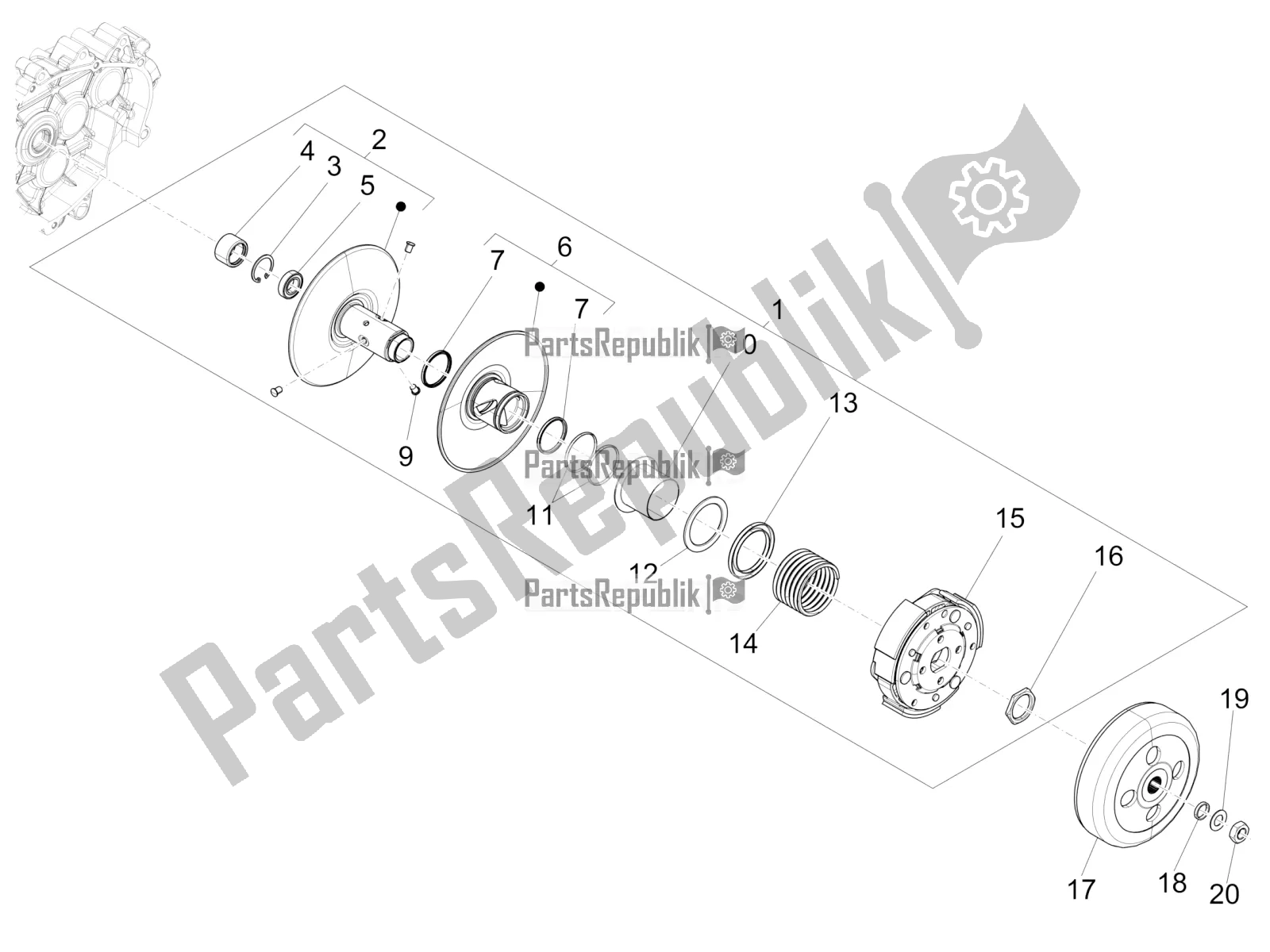 All parts for the Driven Pulley of the Vespa Sprint 125 Iget Apac E2 2018