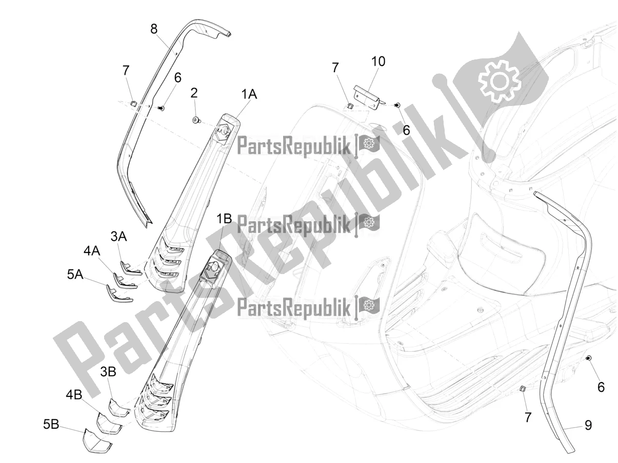 All parts for the Front Shield of the Vespa Sprint 125 Iget Apac E2 2018
