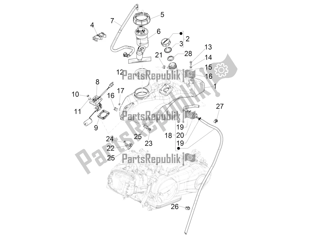 Alle onderdelen voor de Benzinetank van de Vespa Sprint 125 Iget Apac E2 2018