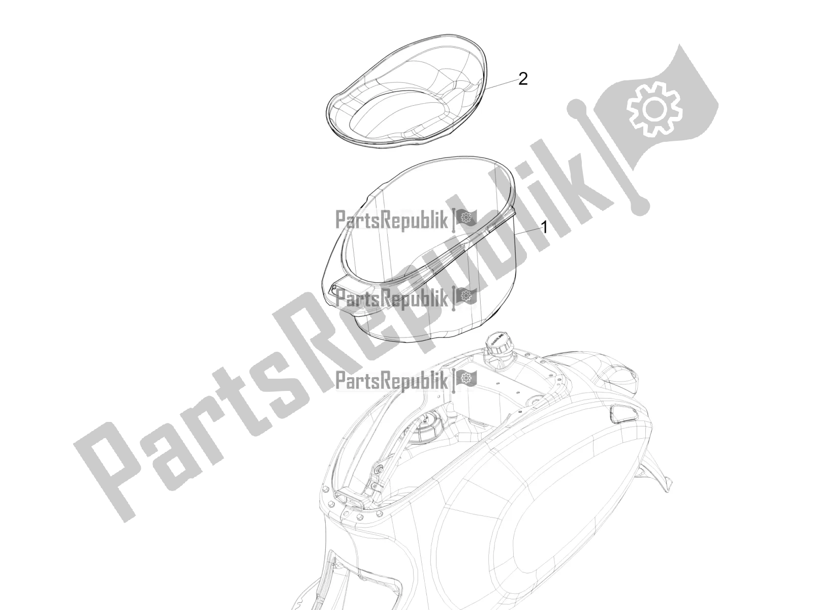 All parts for the Helmet Huosing - Undersaddle of the Vespa Sprint 125 Iget Apac E2 2018