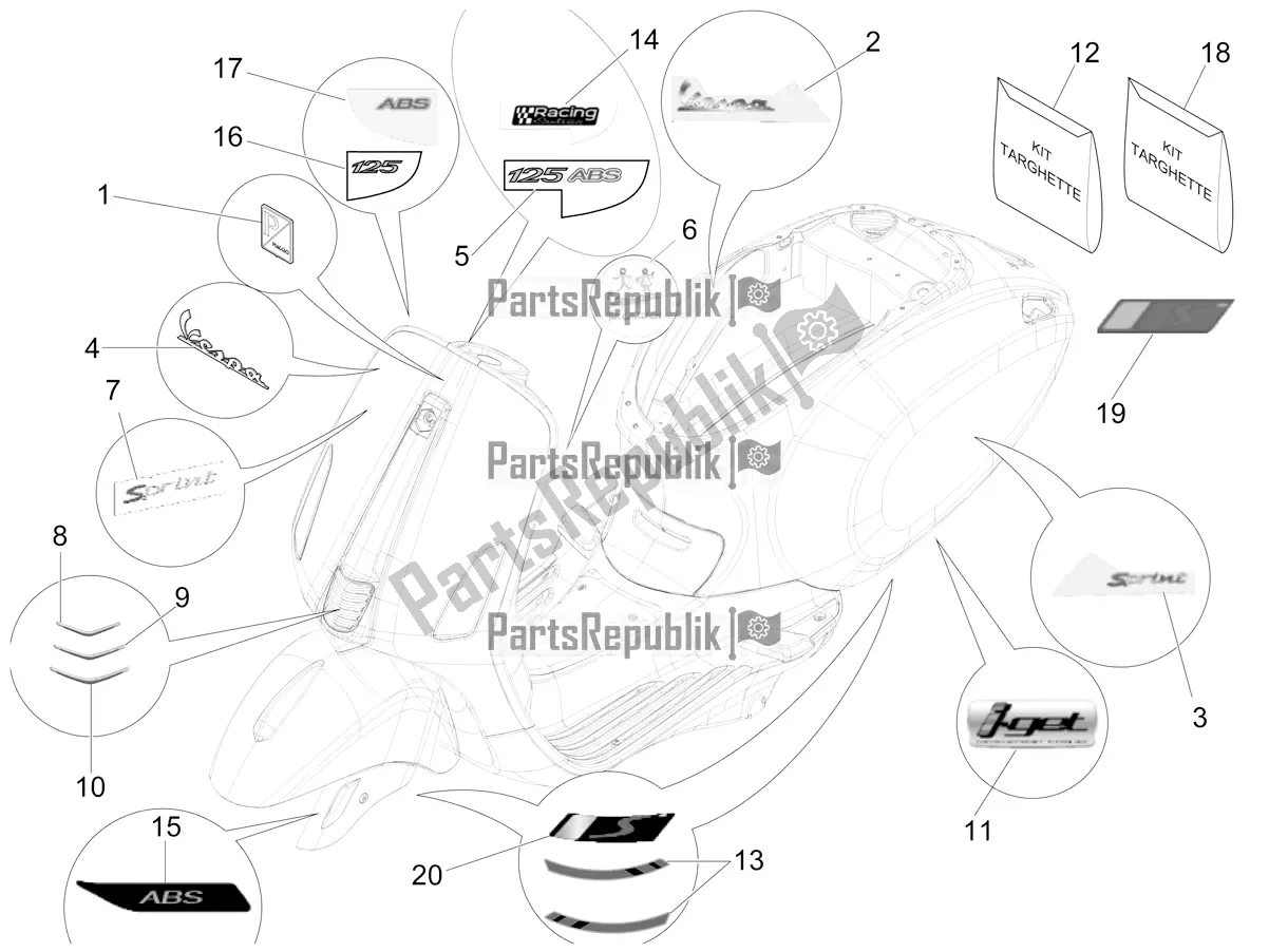 Todas as partes de Placas - Emblemas do Vespa Sprint 125 Iget Apac E2 2018