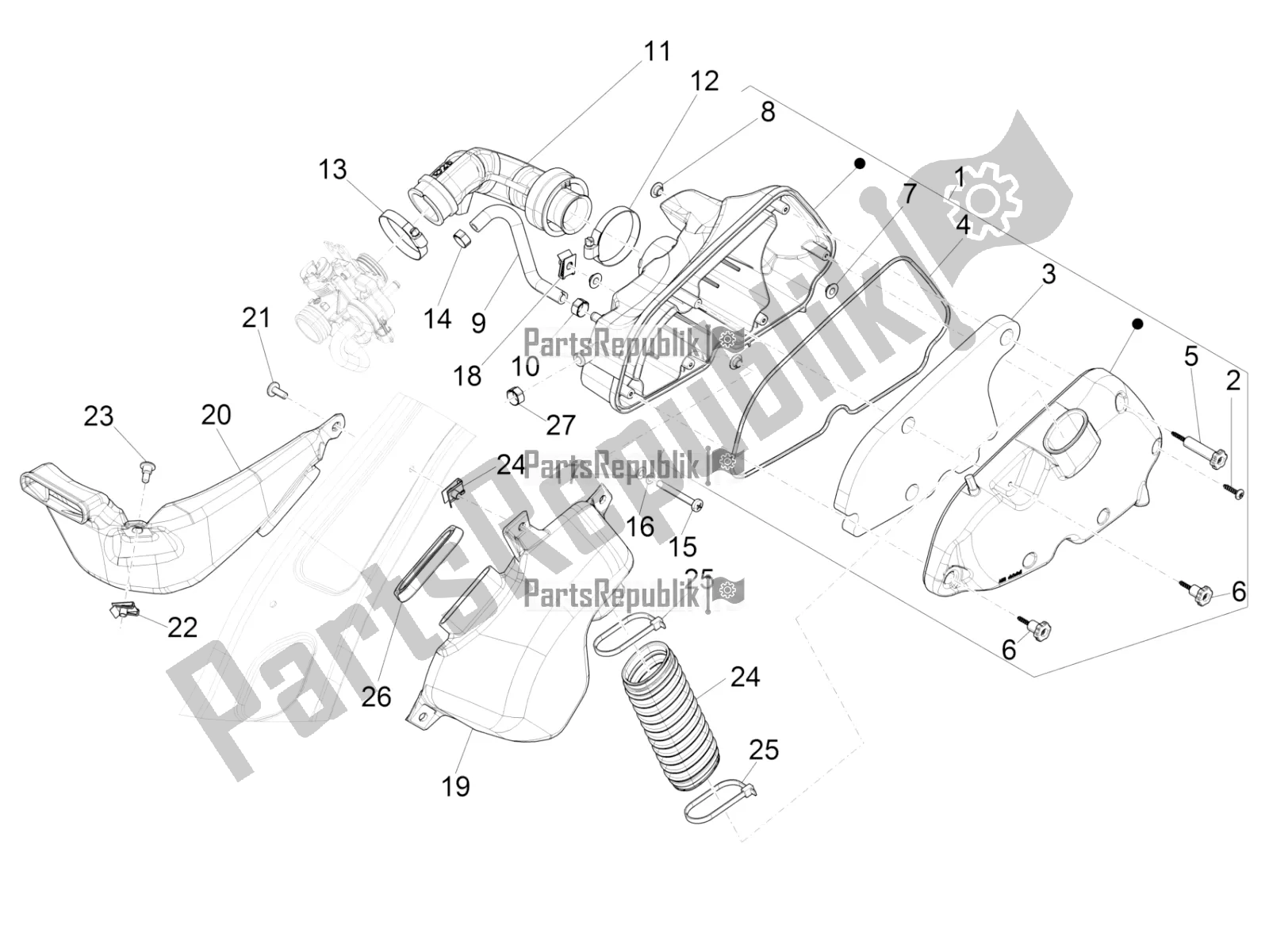 Todas as partes de Filtro De Ar do Vespa Sprint 125 Iget Apac E2 2019