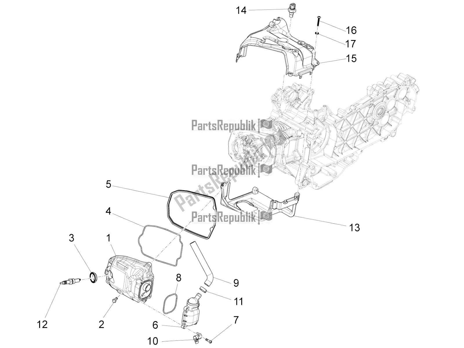 All parts for the Cylinder Head Cover of the Vespa Sprint 125 Iget Apac E2 2019