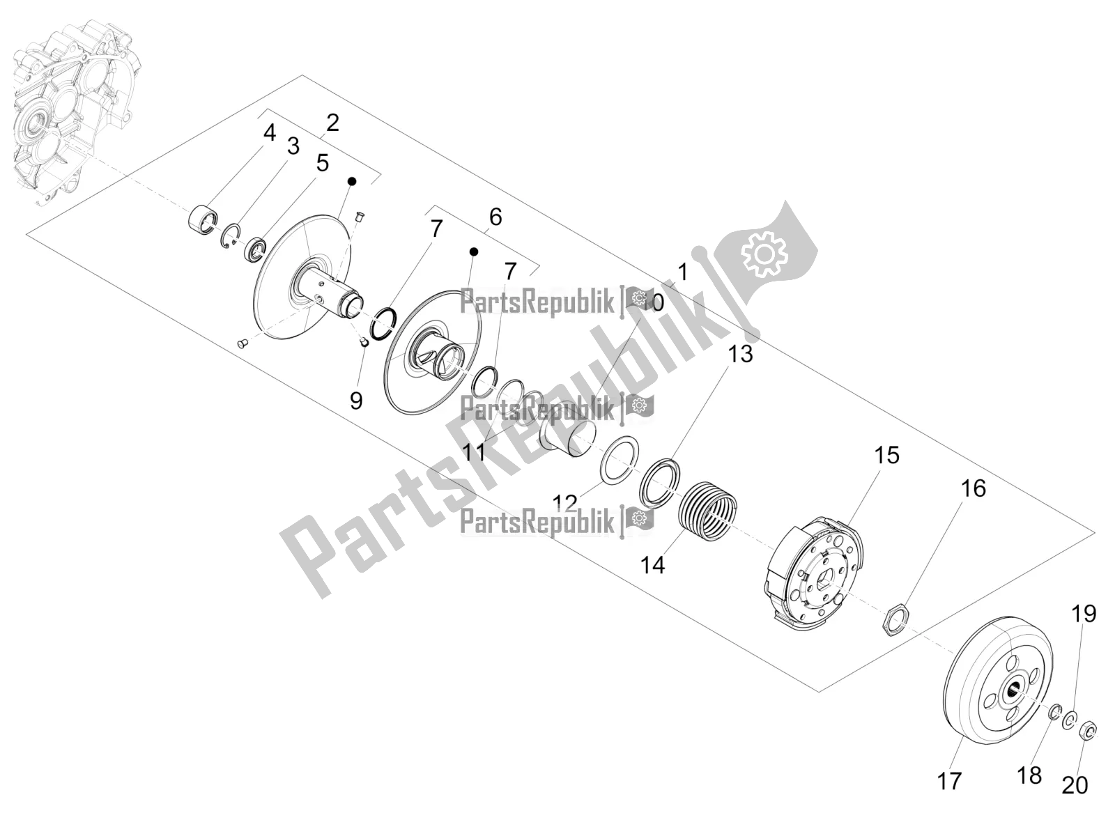 All parts for the Driven Pulley of the Vespa Sprint 125 Iget Apac E2 2019