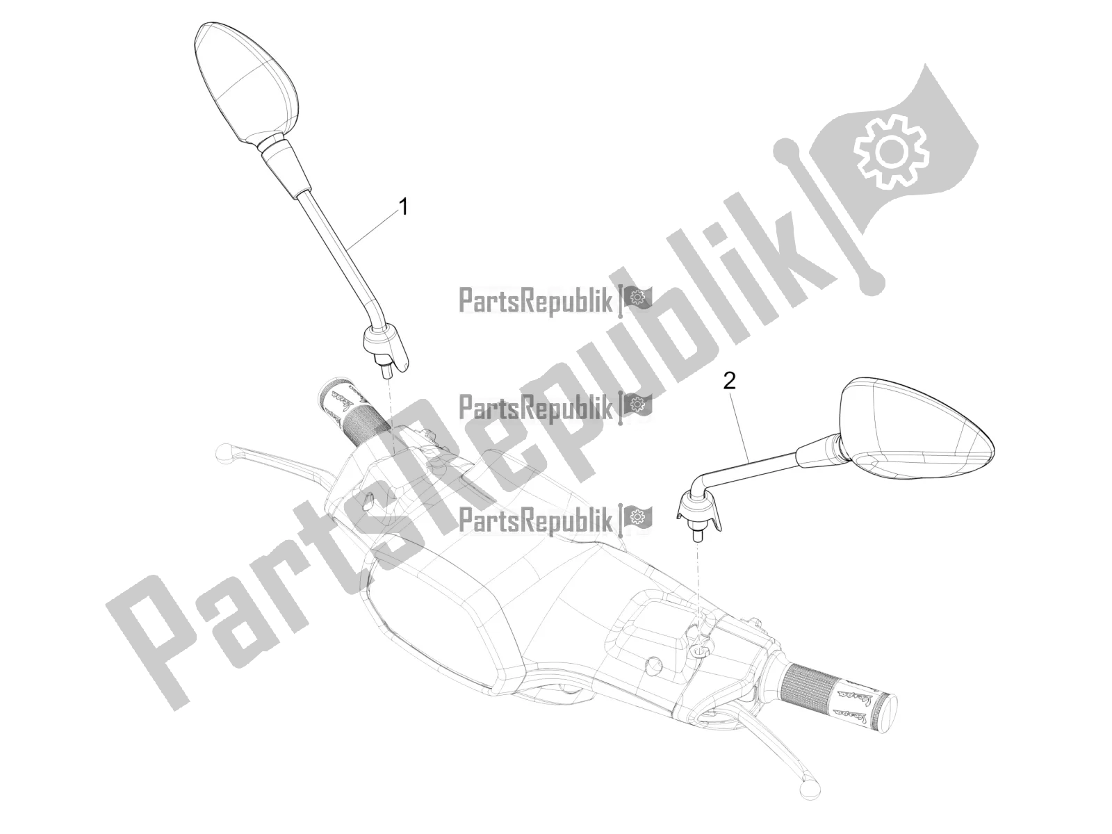 All parts for the Driving Mirror/s of the Vespa Sprint 125 Iget Apac E2 2019