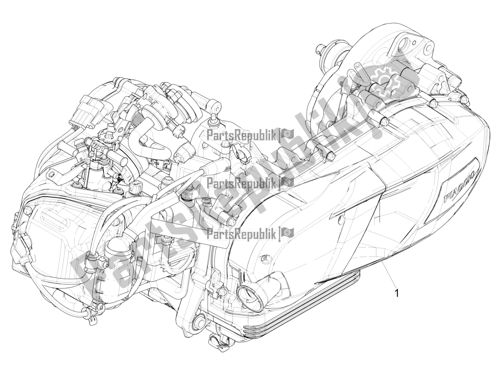 All parts for the Engine, Assembly of the Vespa Sprint 125 Iget Apac E2 2019