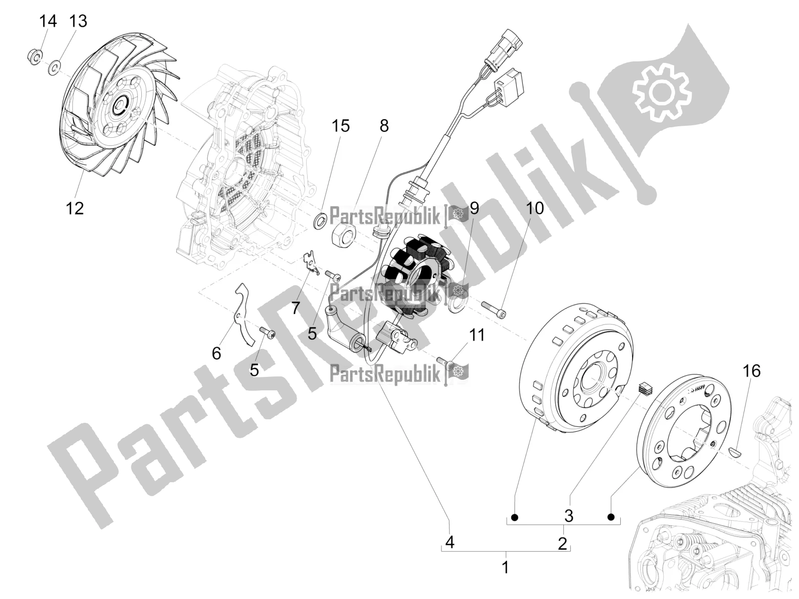 All parts for the Flywheel Magneto of the Vespa Sprint 125 Iget Apac E2 2019