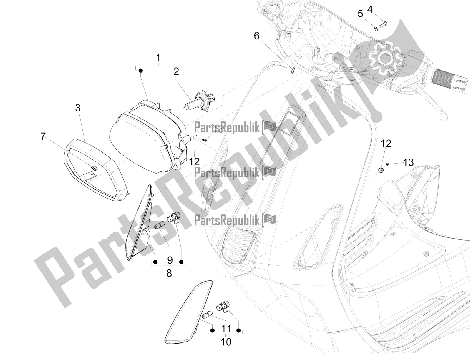 All parts for the Front Headlamps - Turn Signal Lamps of the Vespa Sprint 125 Iget Apac E2 2019