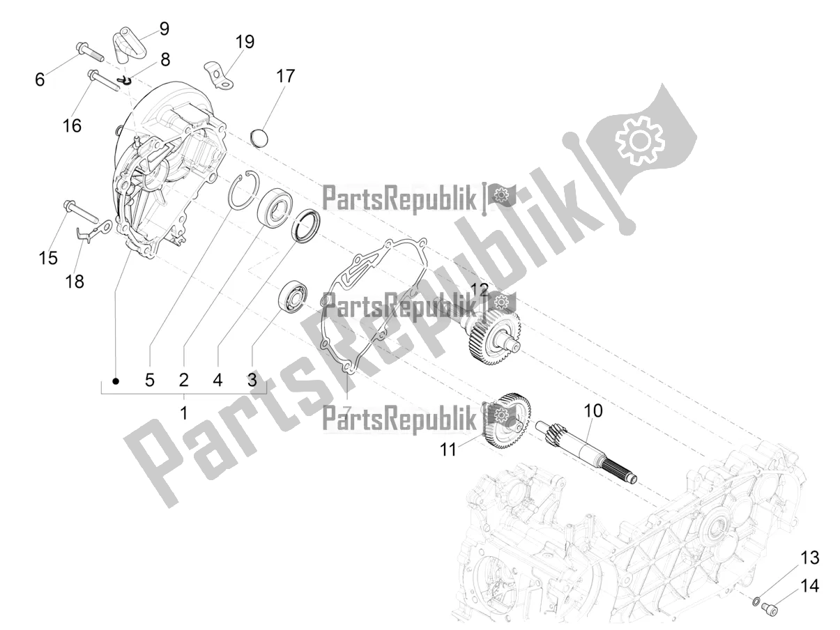 All parts for the Reduction Unit of the Vespa Sprint 125 Iget Apac E2 2019