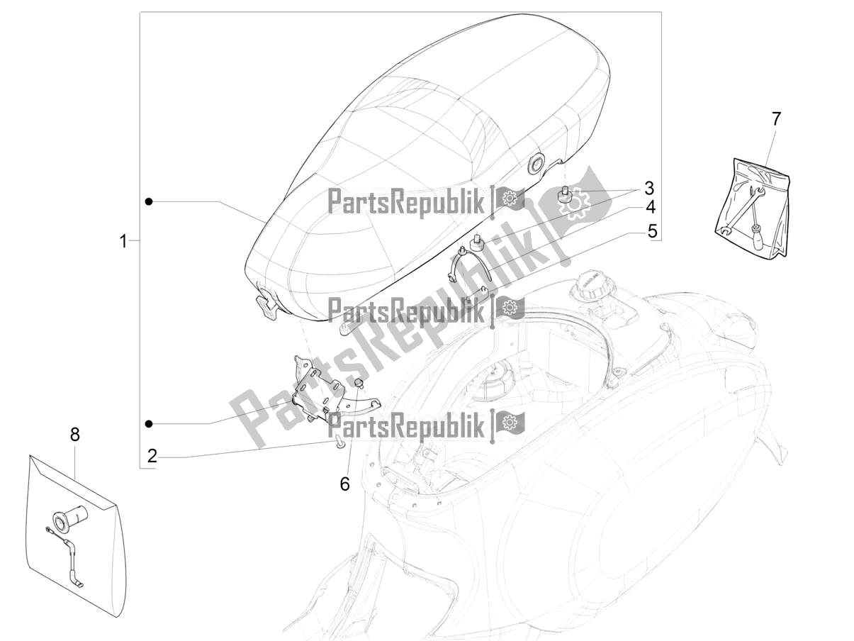 All parts for the Saddle/seats of the Vespa Sprint 125 Iget Apac E2 2019