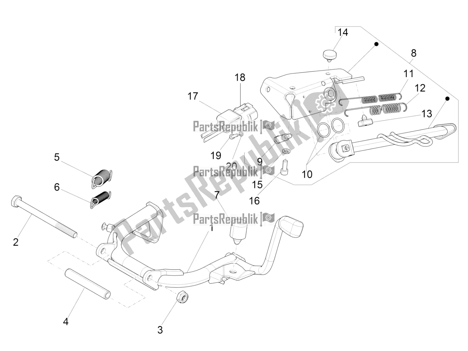 Todas las partes para Soporte / S de Vespa Sprint 125 Iget Apac E2 2019