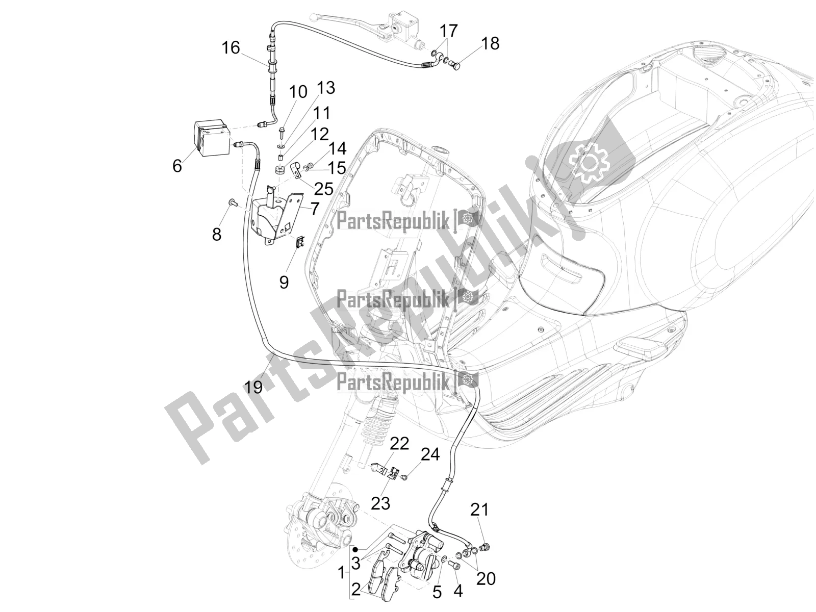 Tutte le parti per il Tubi Freni - Pinze (abs) del Vespa Sprint 125 Iget Apac E2 2020