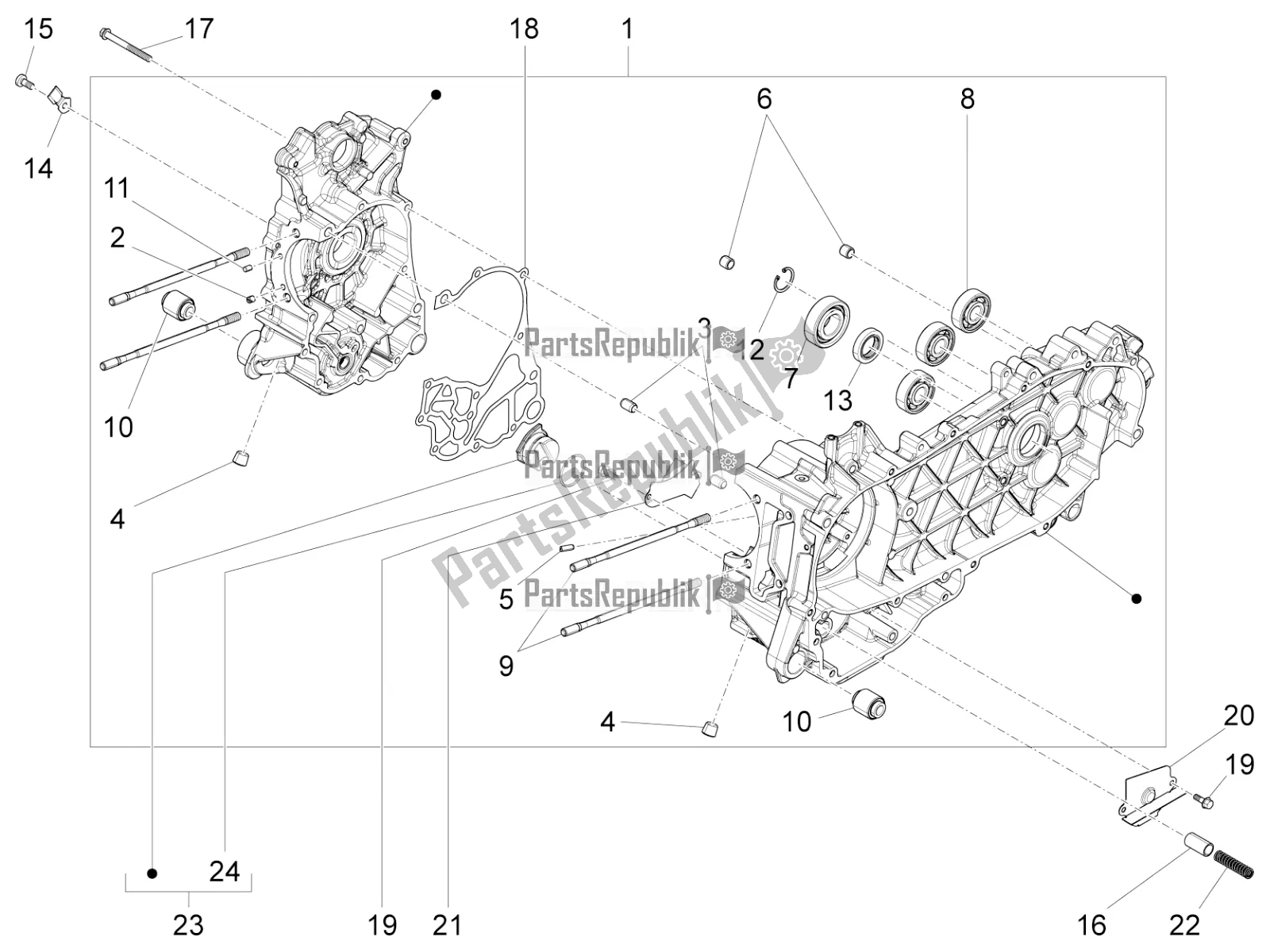 Tutte le parti per il Carter del Vespa Sprint 125 Iget Apac E2 2020