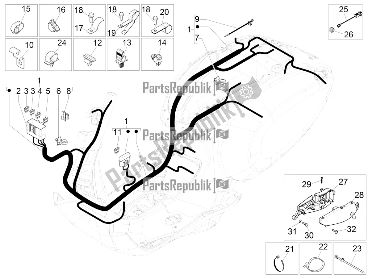 All parts for the Main Cable Harness of the Vespa Sprint 125 Iget Apac E2 2020