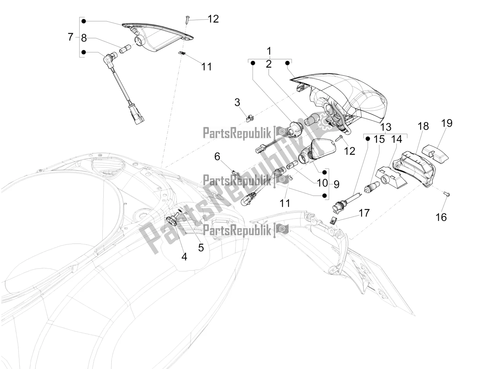 Toutes les pièces pour le Phares Arrière - Clignotants du Vespa Sprint 125 Iget Apac E2 2020