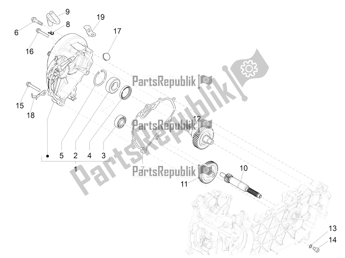 All parts for the Reduction Unit of the Vespa Sprint 125 Iget Apac E2 2020