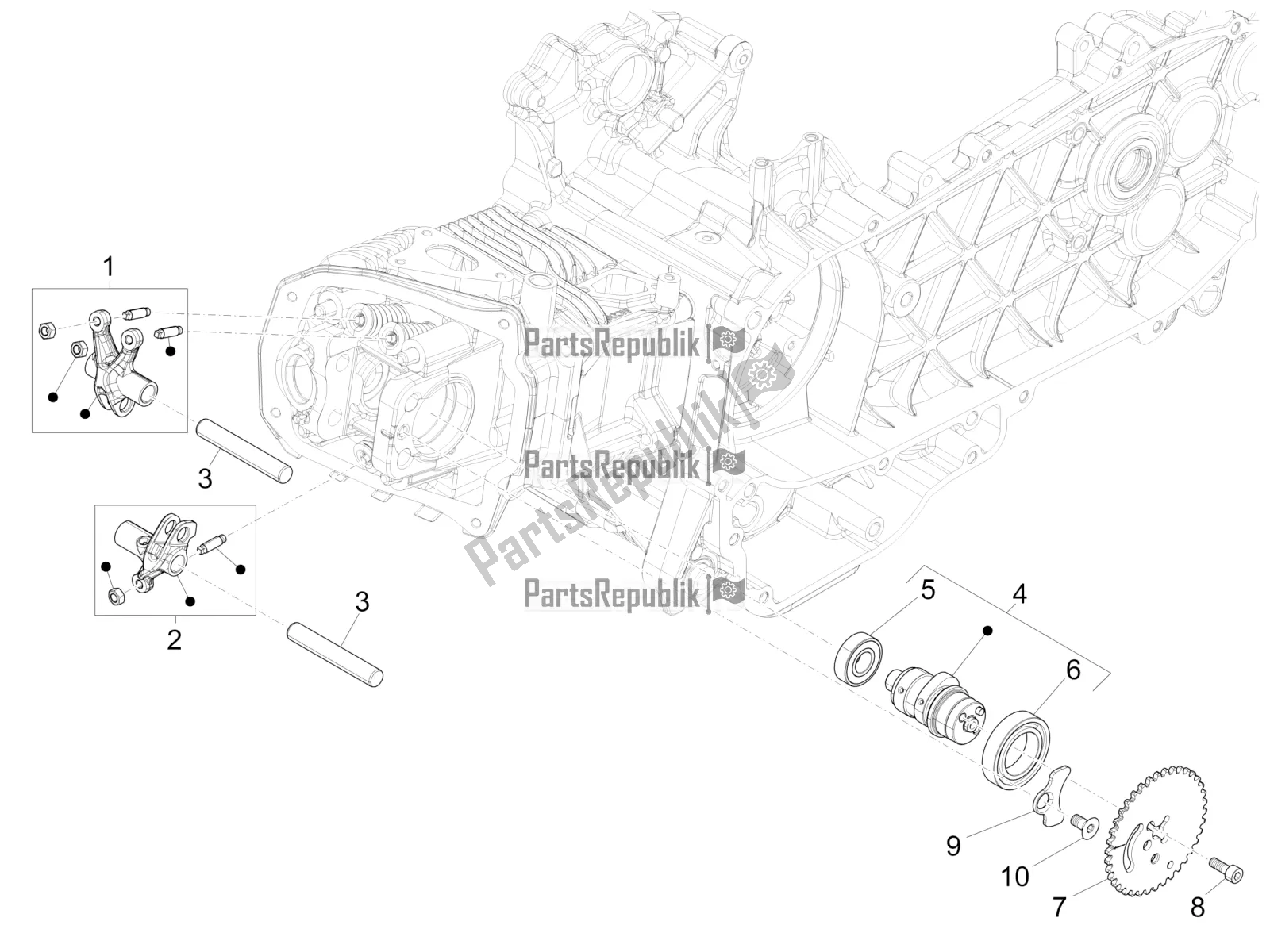 Alle onderdelen voor de Rocking Hendels Steuneenheid van de Vespa Sprint 125 Iget Apac E2 2020