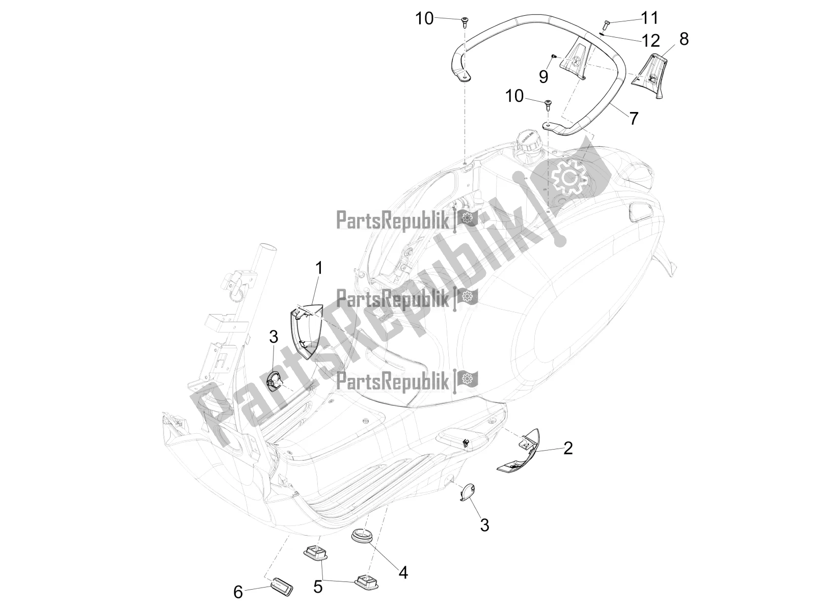 Todas as partes de Tampa Lateral - Spoiler do Vespa Sprint 125 Iget Apac E2 2020