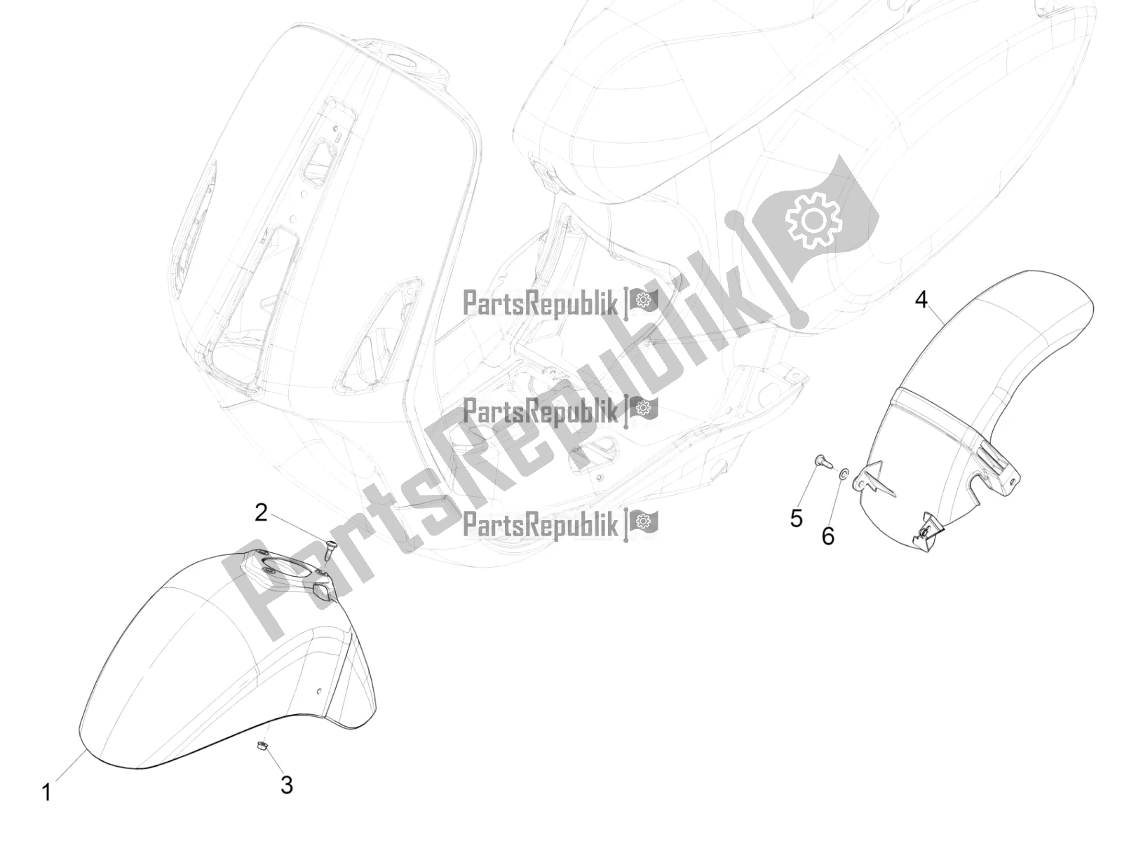 Alle onderdelen voor de Wielkast - Spatbord van de Vespa Sprint 125 Iget Apac E2 2020