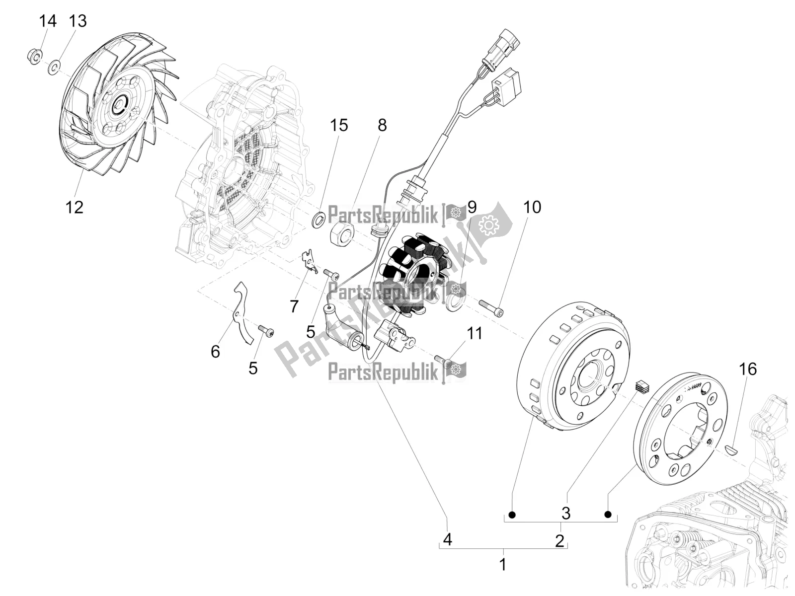 All parts for the Flywheel Magneto of the Vespa Sprint 125 Iget Apac E2 2021
