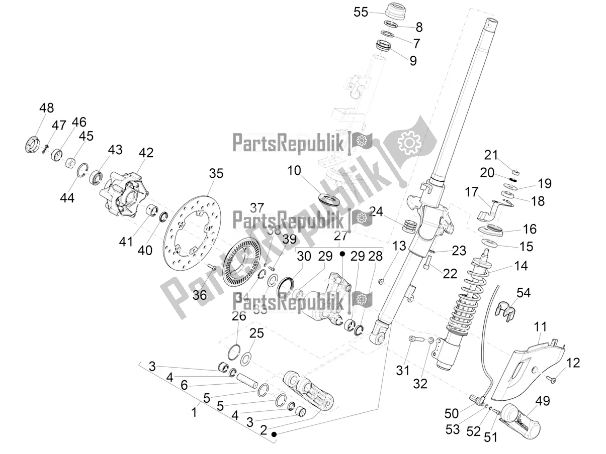 All parts for the Fork/steering Tube - Steering Bearing Unit of the Vespa Sprint 125 Iget Apac E2 2021