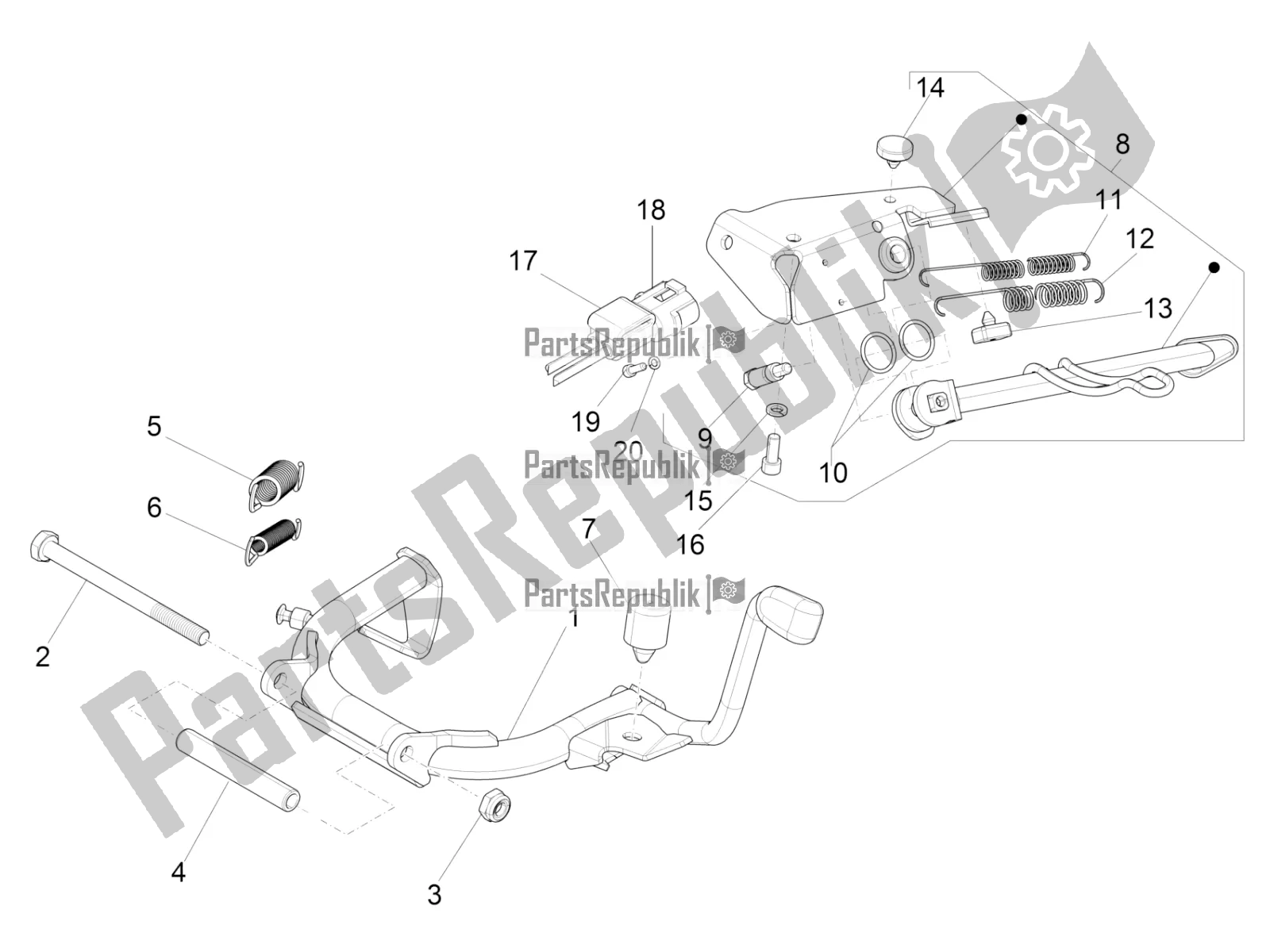 All parts for the Stand/s of the Vespa Sprint 125 Iget Apac E2 2021