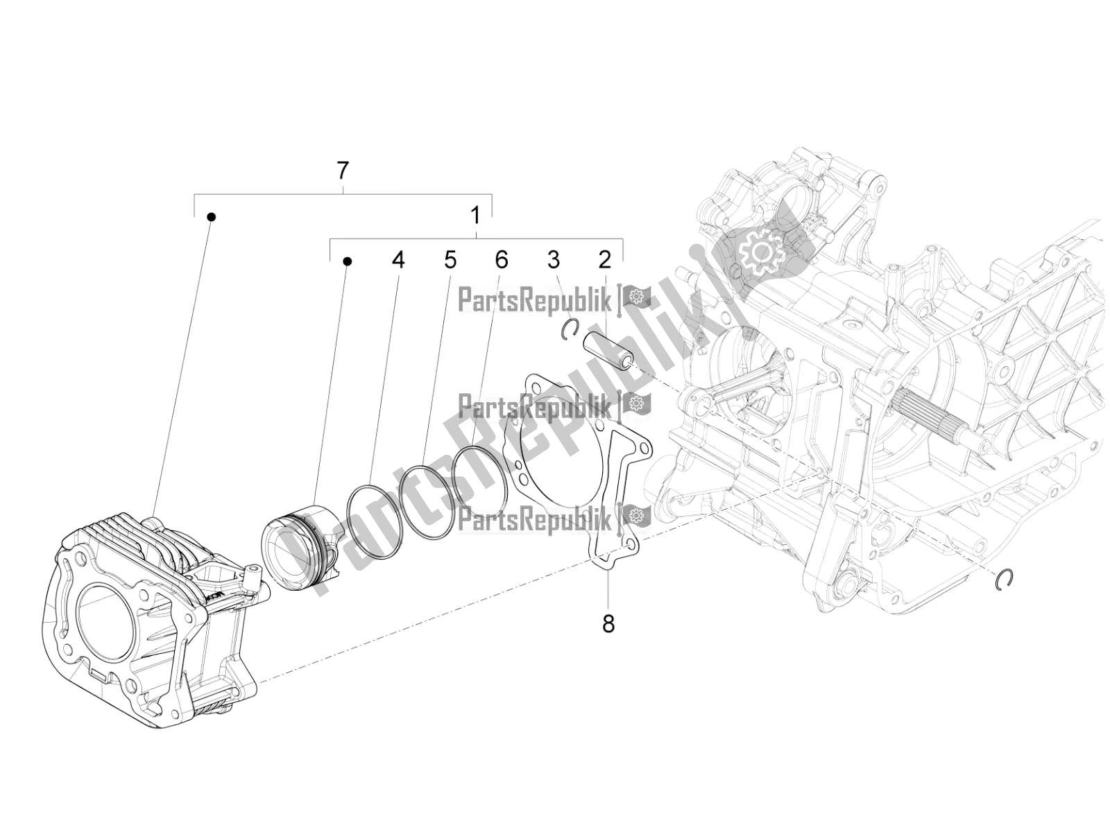 Tutte le parti per il Unità Perno Cilindro Pistone-polso del Vespa Sprint 125 Iget Apac E4 2017