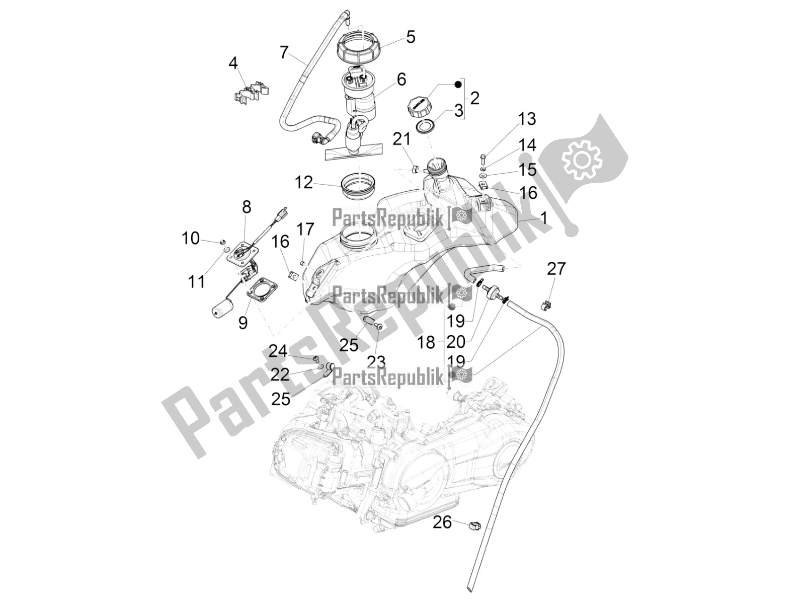 All parts for the Fuel Tank of the Vespa Sprint 125 Iget Apac E4 2017