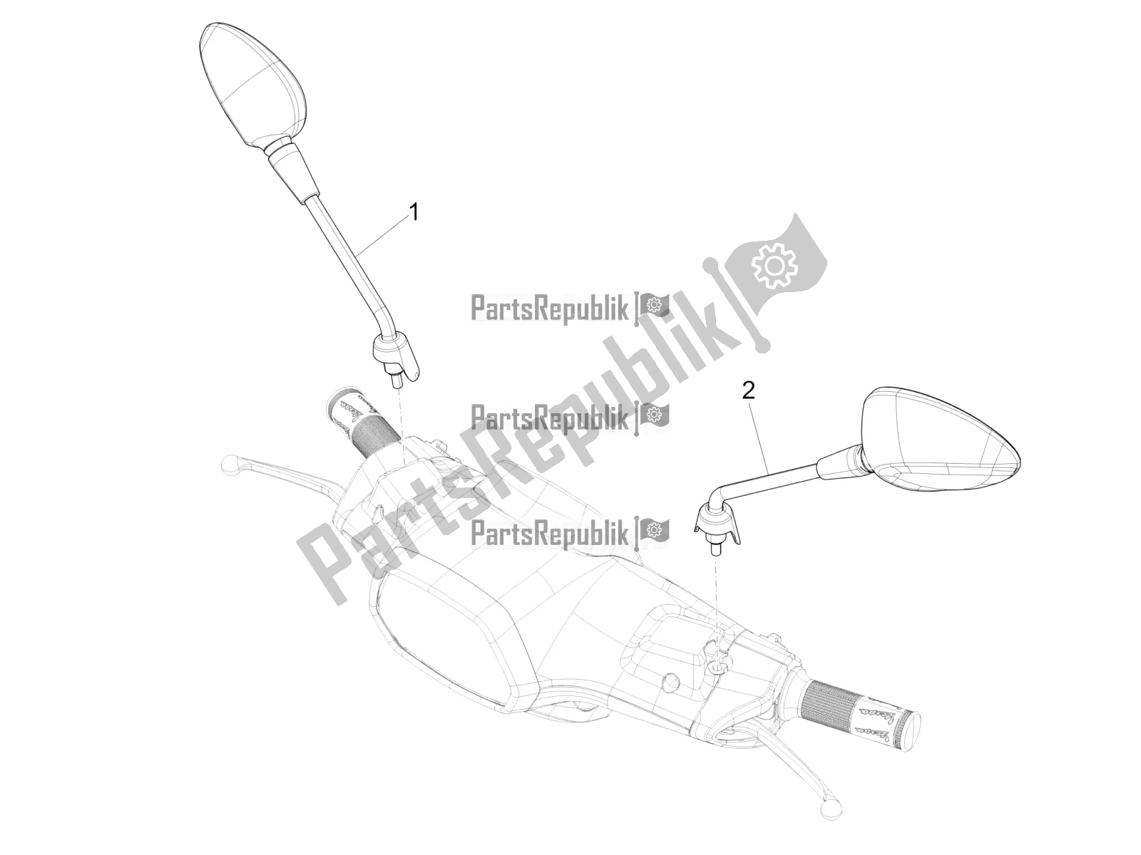 All parts for the Driving Mirror/s of the Vespa Sprint 125 Iget Apac E4 2018