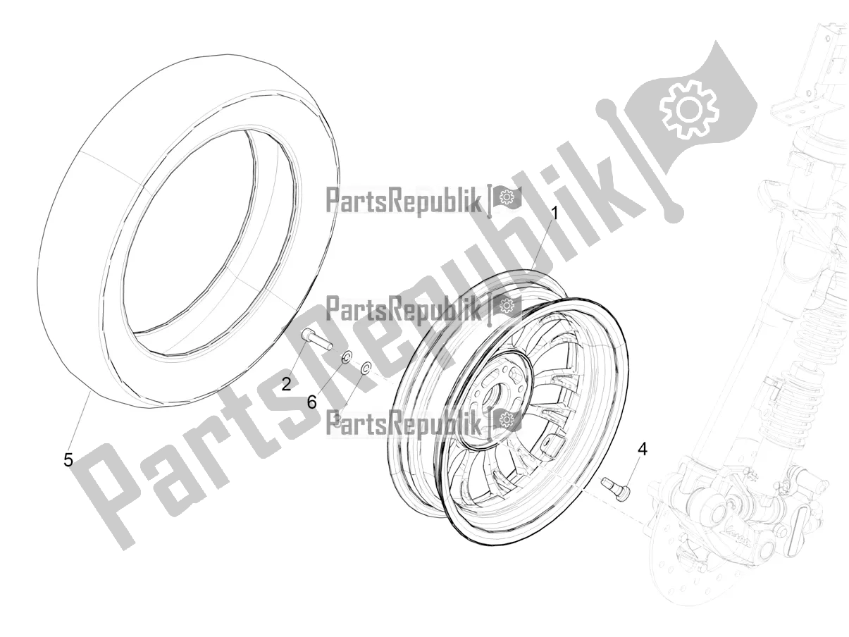 All parts for the Front Wheel of the Vespa Sprint 125 Iget Apac E4 2018