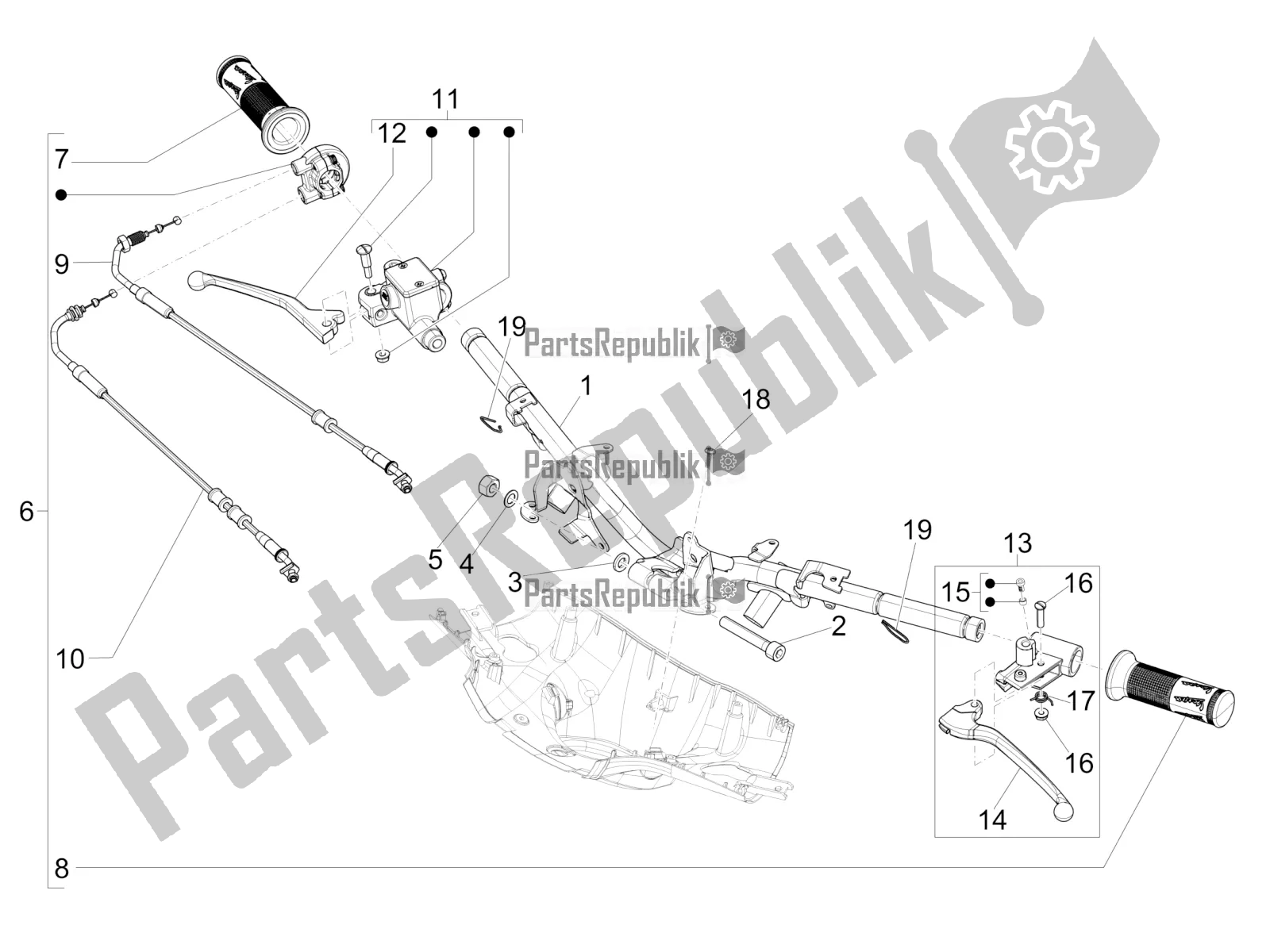 All parts for the Handlebars - Master Cil. Of the Vespa Sprint 125 Iget Apac E4 2018