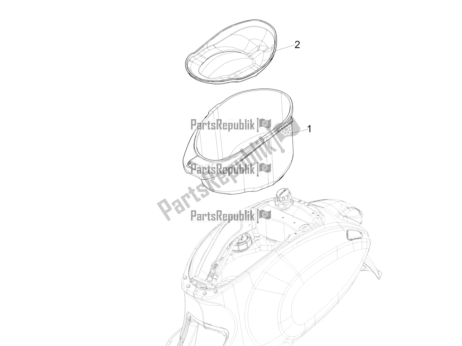 All parts for the Helmet Huosing - Undersaddle of the Vespa Sprint 125 Iget Apac E4 2018