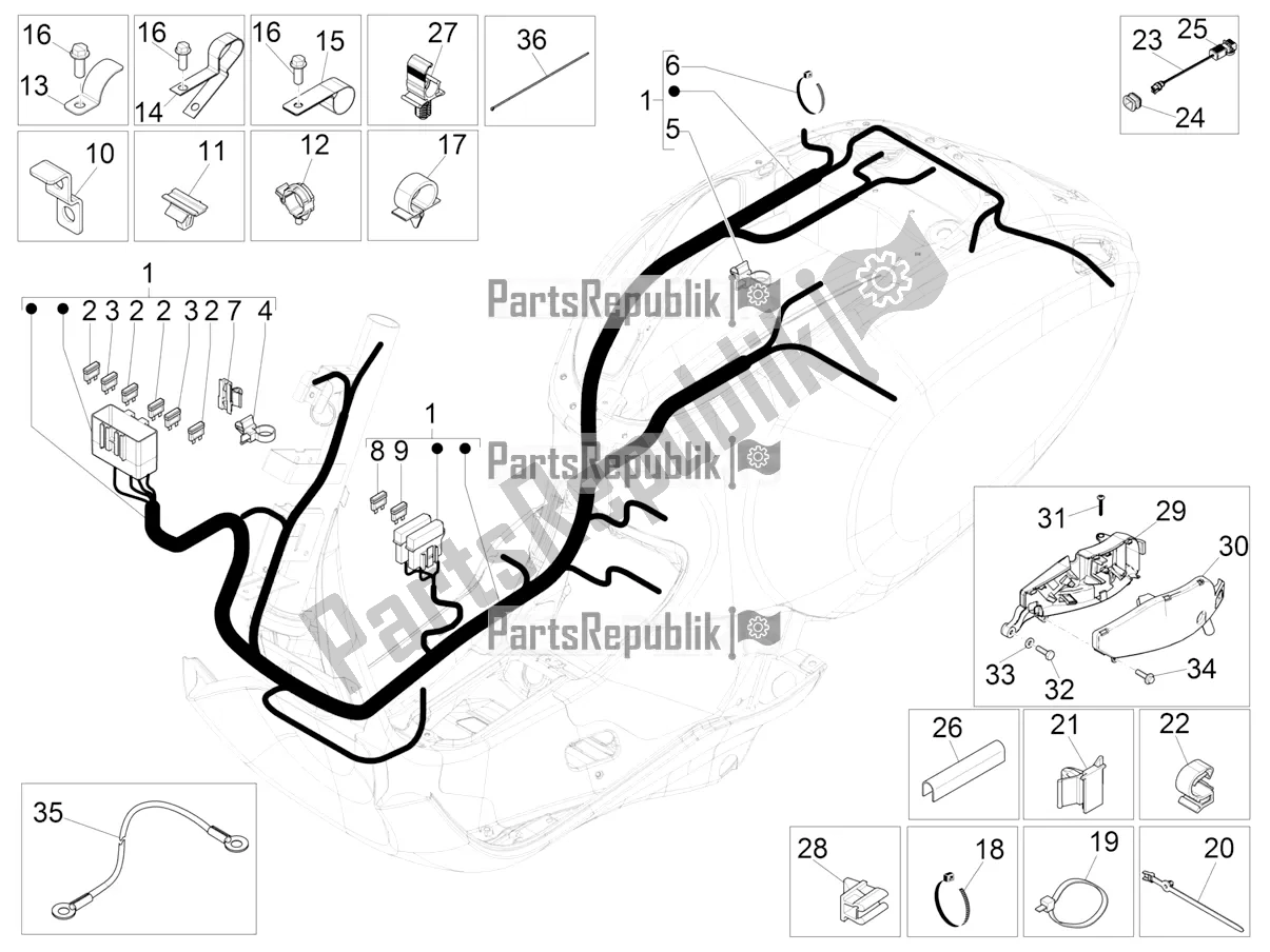All parts for the Main Cable Harness of the Vespa Sprint 125 Iget Apac E4 2018